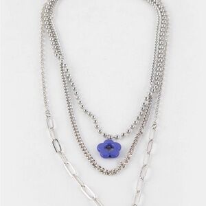 Full Tilt Silver Layered Necklace with Purple Flower Charm